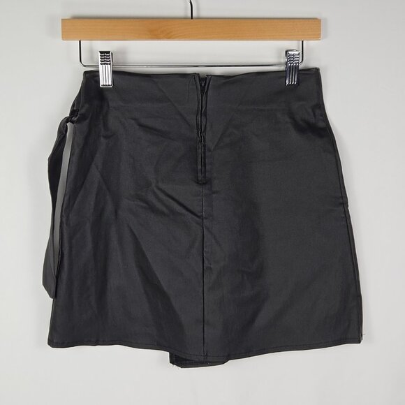 Originality Black Wrap Mini Skirt Tie Waist Y2K Minimalist Night‎ Out Women’s S - Picture 2 of 10